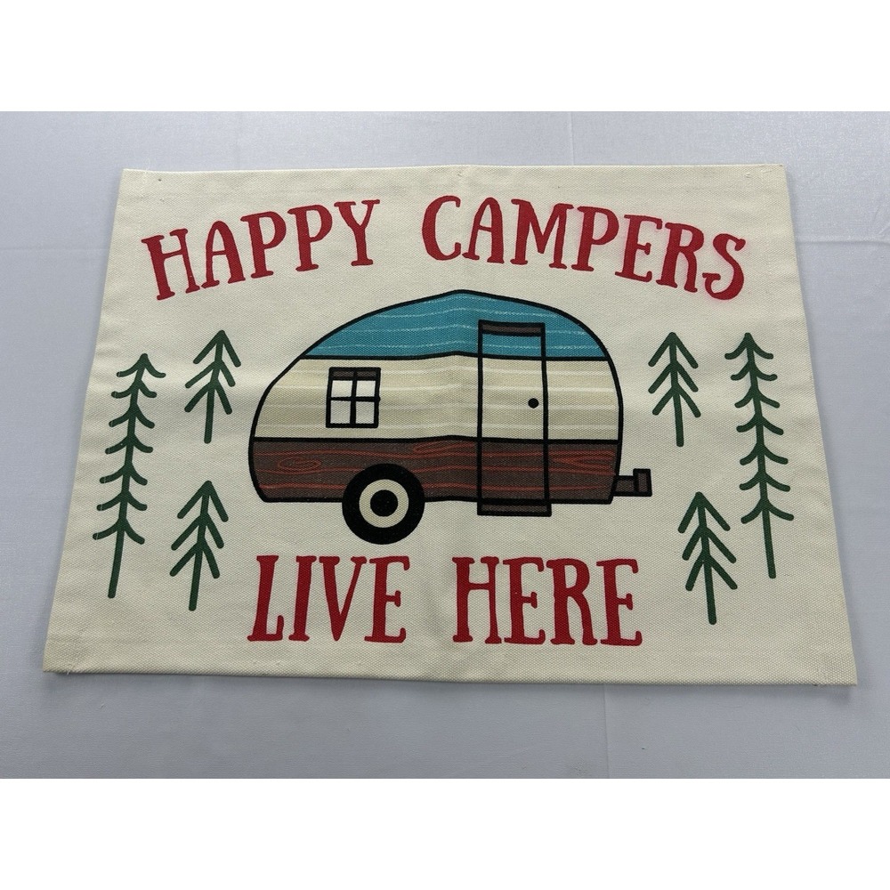 Happy Campers Live Here Camper RV Canvas Wall Hanging Sign Rustic Farmhouse